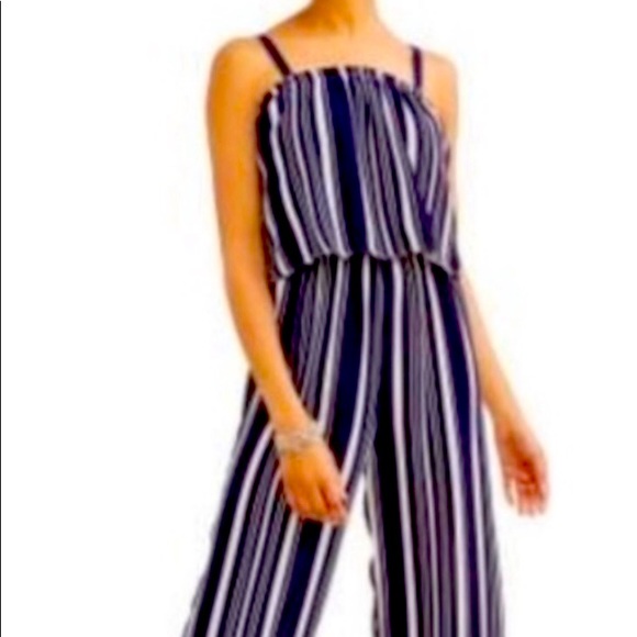 Pants - Navy blue and white stripe jumpsuit
